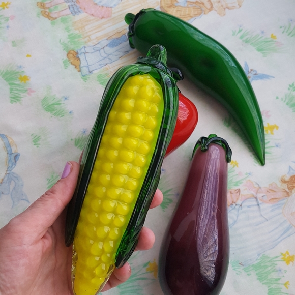 Vintage 4 Murano-Style Glass Art Veggies 🍆🌽 - Picture 3 of 10
